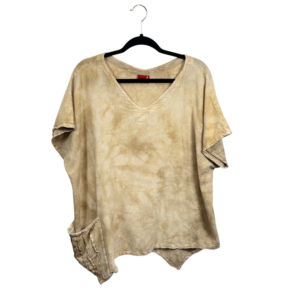 Oh My Gauze Top Tan Tie Dye Cotton Gauze Asymmetrical Lagenlook Boho Sz 3 XXL